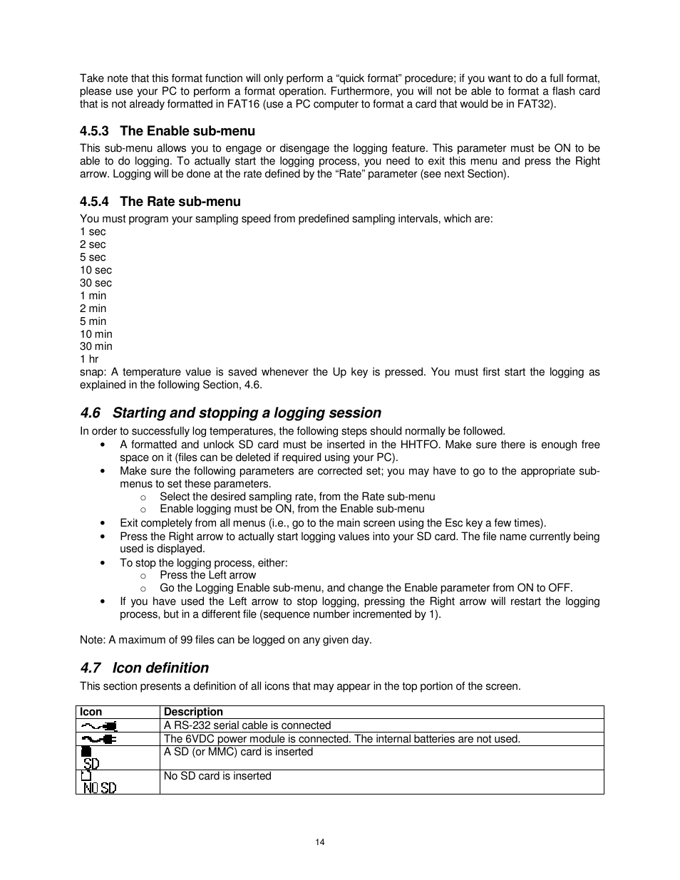 6 starting and stopping a logging session, 7 icon definition | Omega Vehicle Security HHTFO User Manual | Page 14 / 34