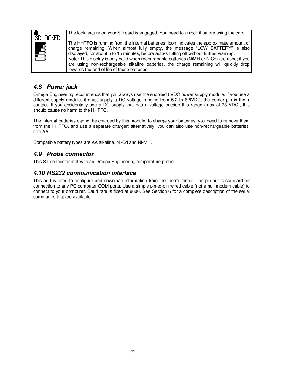 8 power jack, 9 probe connector | Omega Vehicle Security HHTFO User Manual | Page 15 / 34