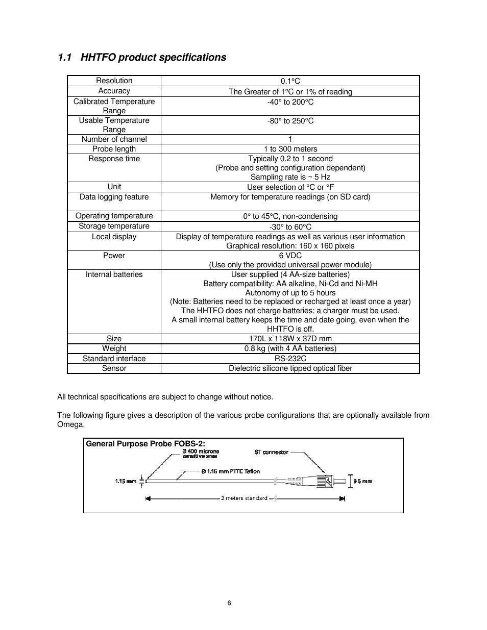 1 hhtfo product specifications, Product specifications | Omega Vehicle Security HHTFO User Manual | Page 6 / 34