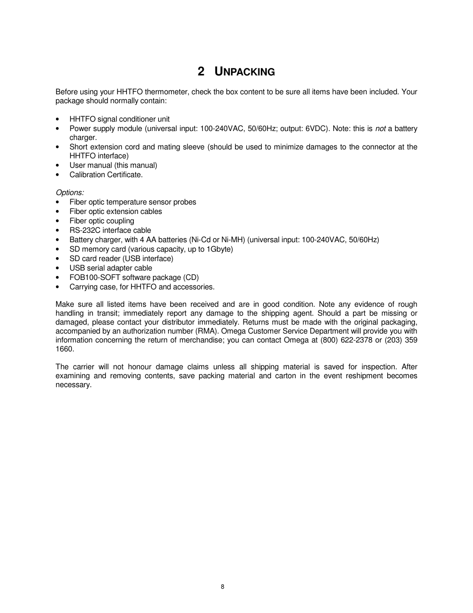 Npacking | Omega Vehicle Security HHTFO User Manual | Page 8 / 34