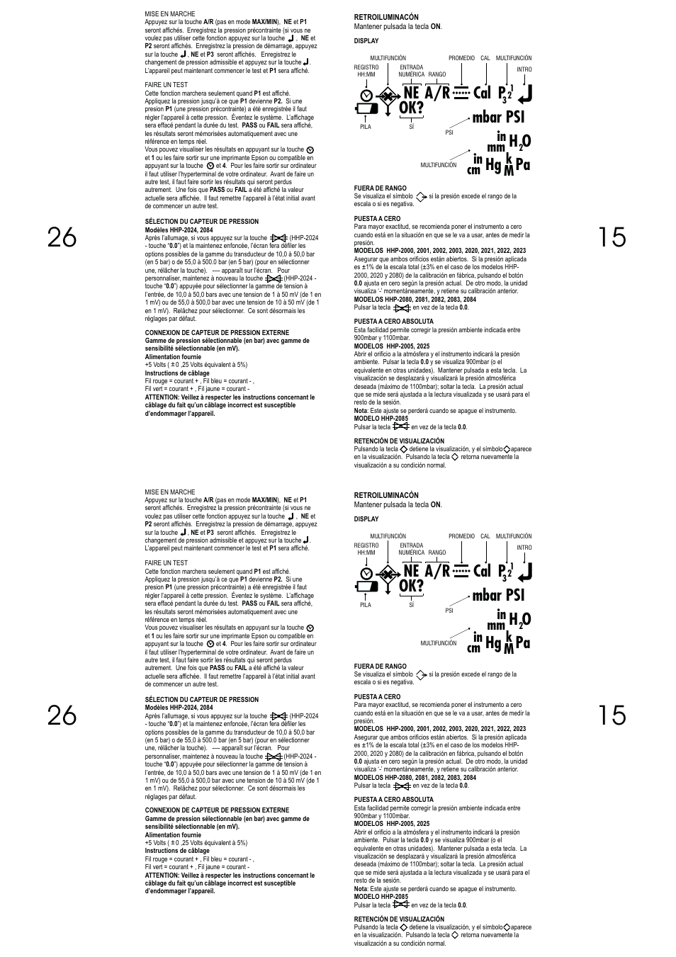 Ne cal p, Mbar psi h o hg pa, Ok? a/r | Omega Vehicle Security HHP-2000 Series User Manual | Page 15 / 40