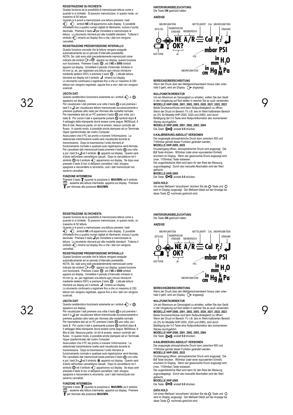 Ne cal p, Mbar psi h o hg pa, Ok? a/r | Omega Vehicle Security HHP-2000 Series User Manual | Page 9 / 40