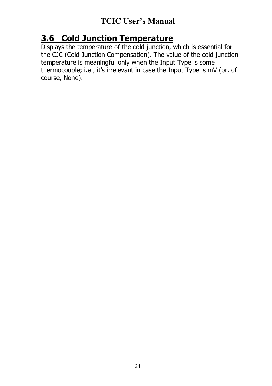 Tcic user’s manual, 6 cold junction temperature | Omega Vehicle Security TCIC User Manual | Page 26 / 44