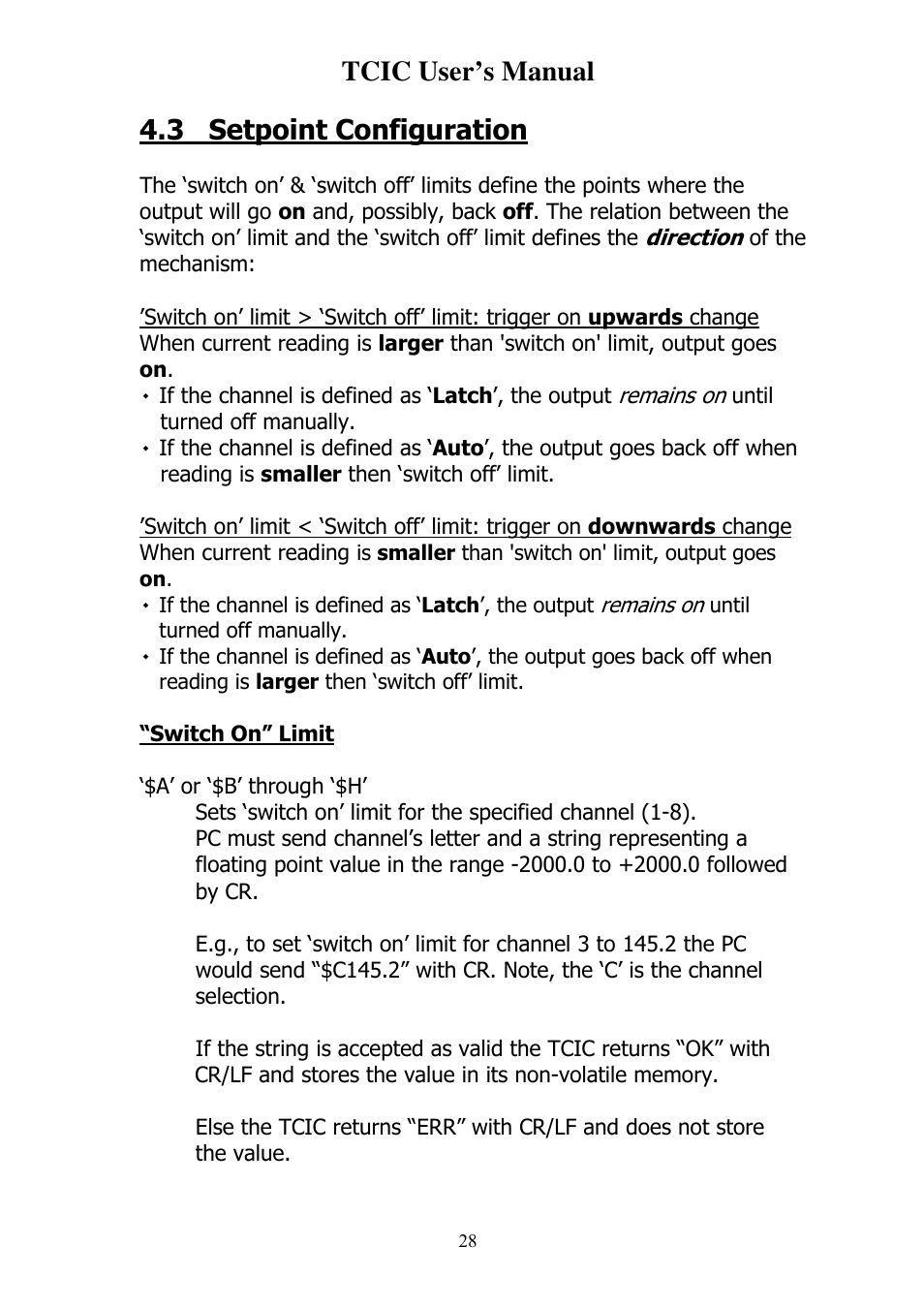Tcic user’s manual, 3 setpoint configuration | Omega Vehicle Security TCIC User Manual | Page 30 / 44