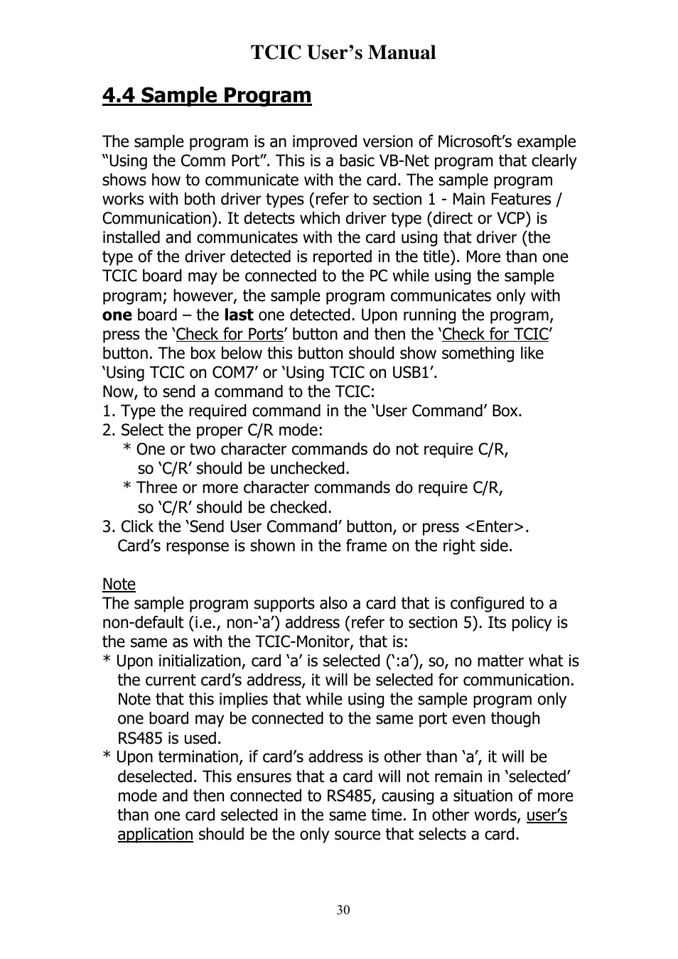 Tcic user’s manual, 4 sample program | Omega Vehicle Security TCIC User Manual | Page 32 / 44