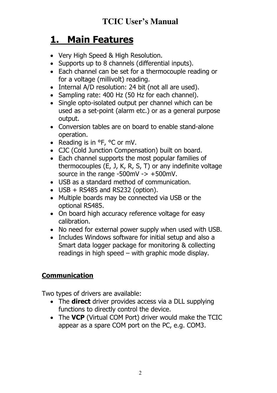 Main features, Tcic user’s manual | Omega Vehicle Security TCIC User Manual | Page 4 / 44