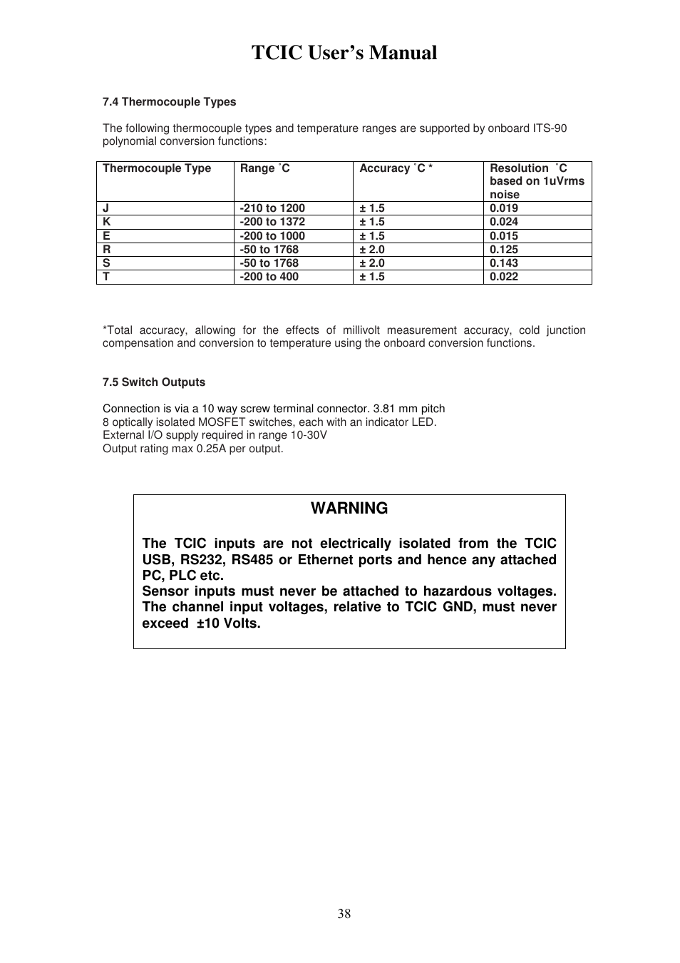 Tcic user’s manual, Warning | Omega Vehicle Security TCIC User Manual | Page 40 / 44