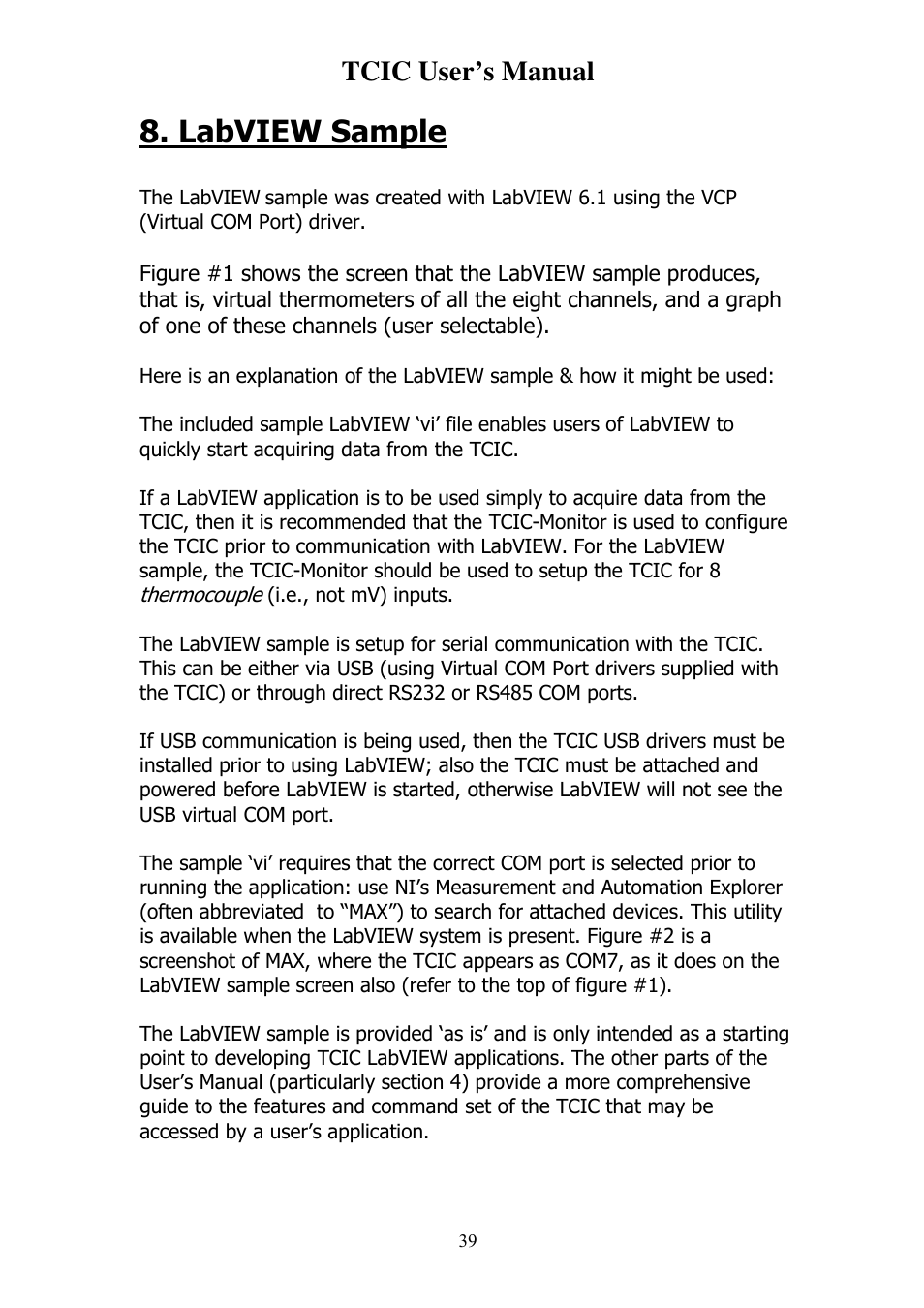 Labview sample, Tcic user’s manual | Omega Vehicle Security TCIC User Manual | Page 41 / 44