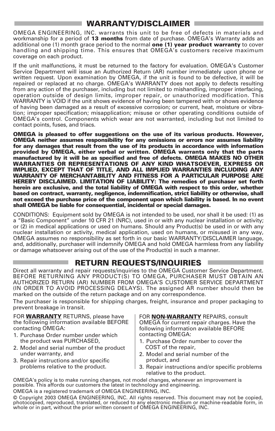 Warranty/disclaimer, Return requests/inquiries | Omega Vehicle Security OS542 User Manual | Page 2 / 10