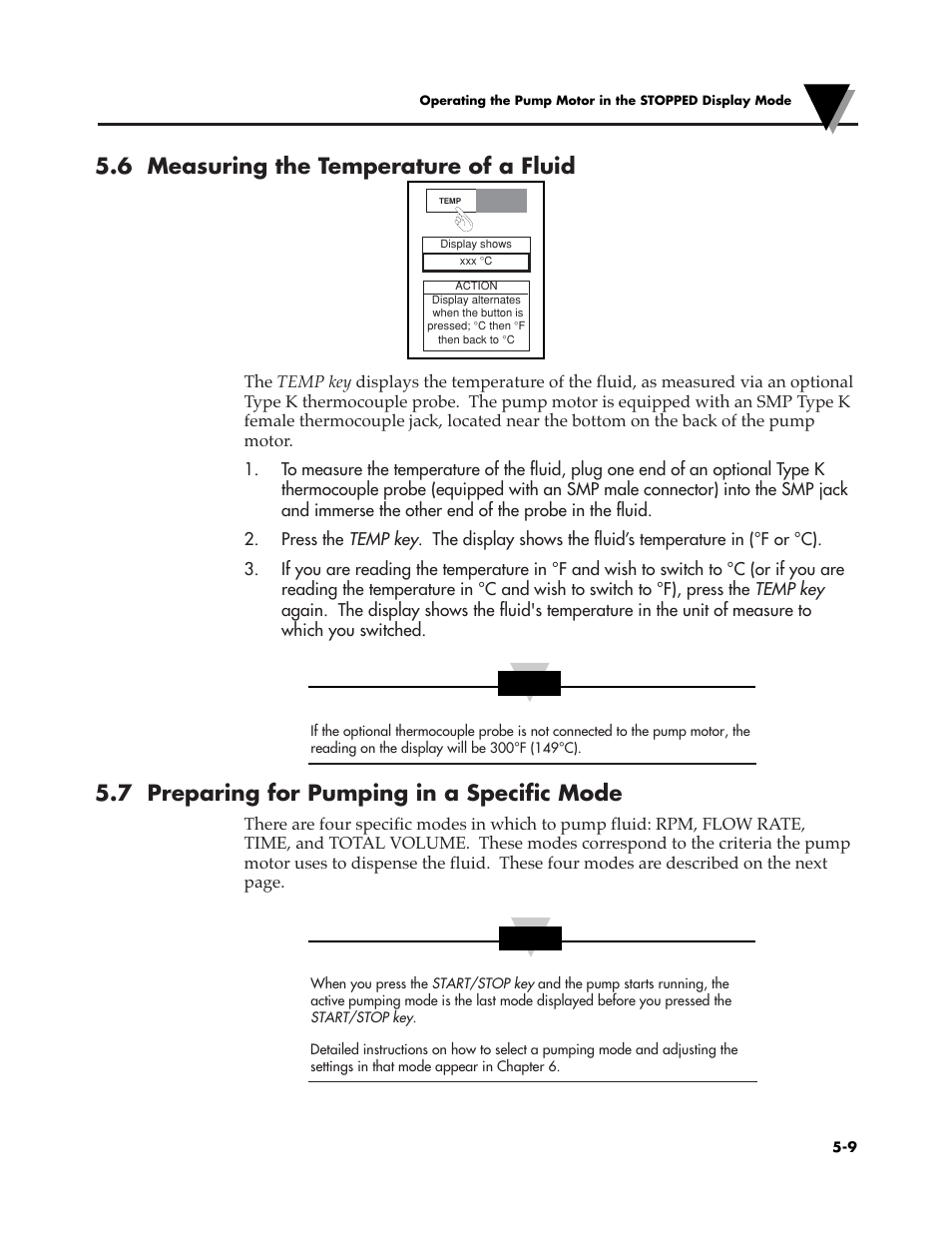6 measuring the temperature of a fluid, 7 preparing for pumping in a specific mode | Omega Vehicle Security FPU5-MT-110 User Manual | Page 36 / 83