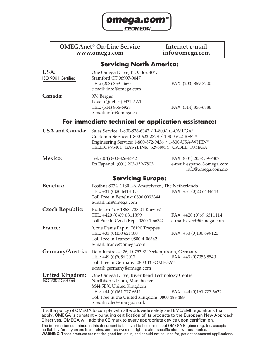 Servicing north america, For immediate technical or application assistance, Servicing europe | Omeganet | Omega Vehicle Security PX791 User Manual | Page 2 / 8