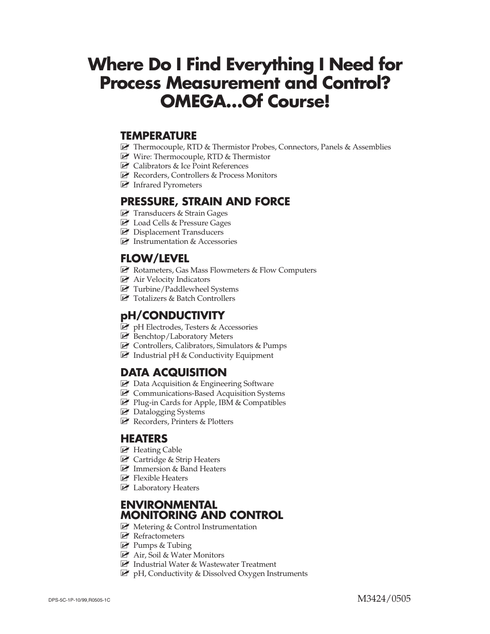 Temperature, Pressure, strain and force, Flow/level | Ph/conductivity, Data acquisition, Heaters, Environmental monitoring and control | Omega Vehicle Security PX791 User Manual | Page 8 / 8