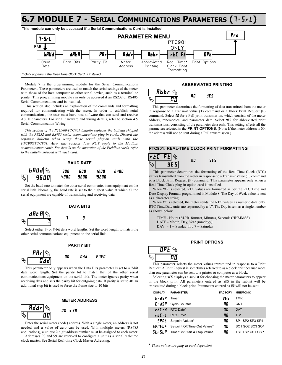 7 module 7 - s, Erial, Ommunications | Arameters | Omega Vehicle Security PTC900 User Manual | Page 21 / 32