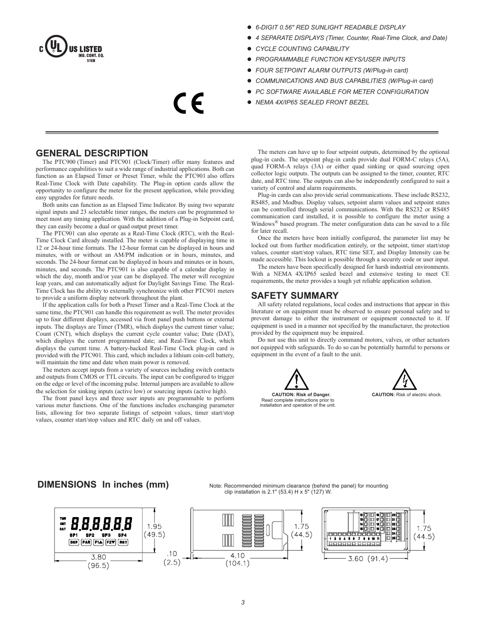 General description, Safety summary, Dimensions in inches (mm) | Omega Vehicle Security PTC900 User Manual | Page 3 / 32