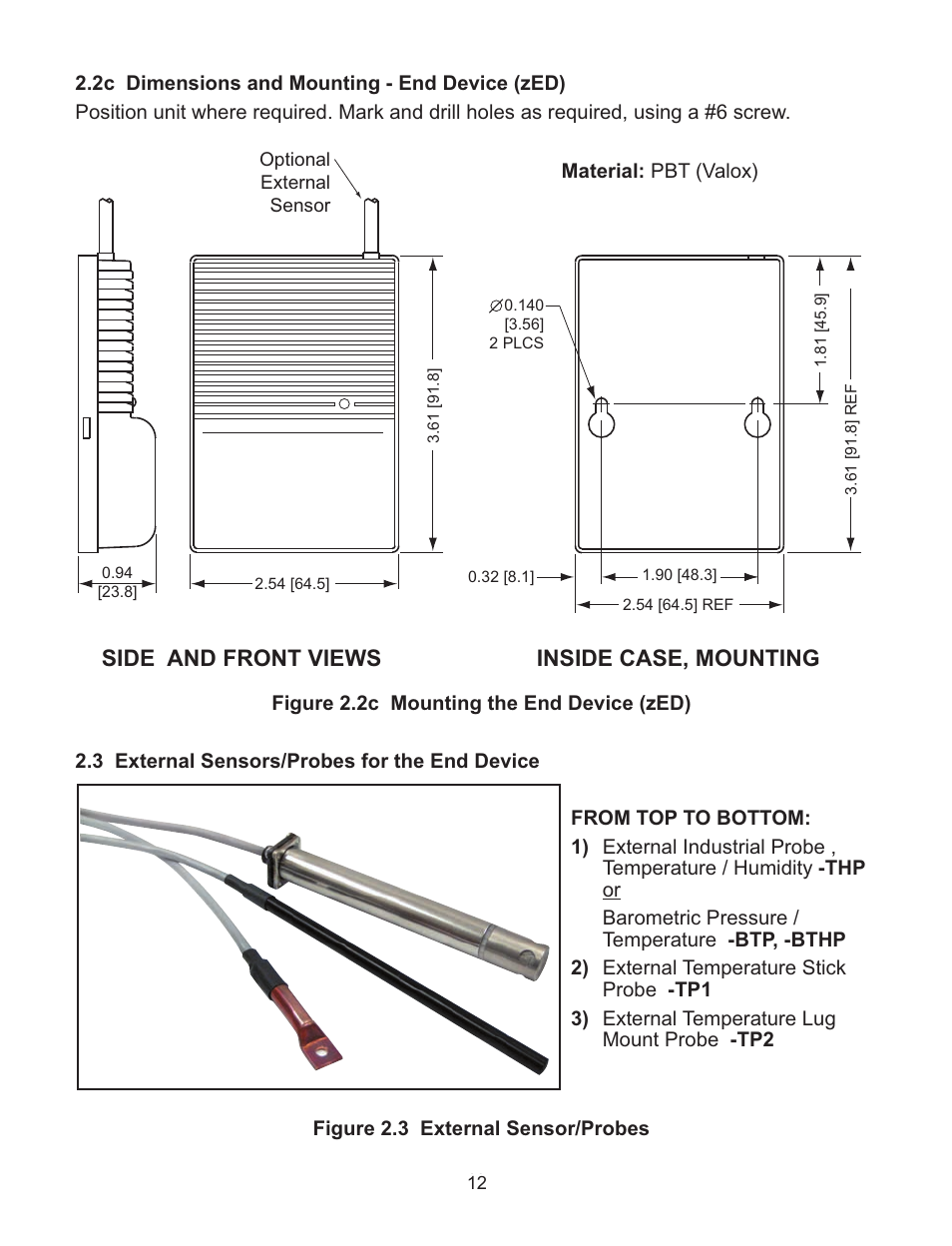 Side and front views inside case, mounting | Omega Vehicle Security Wireless Sensor System zSeries User Manual | Page 18 / 92
