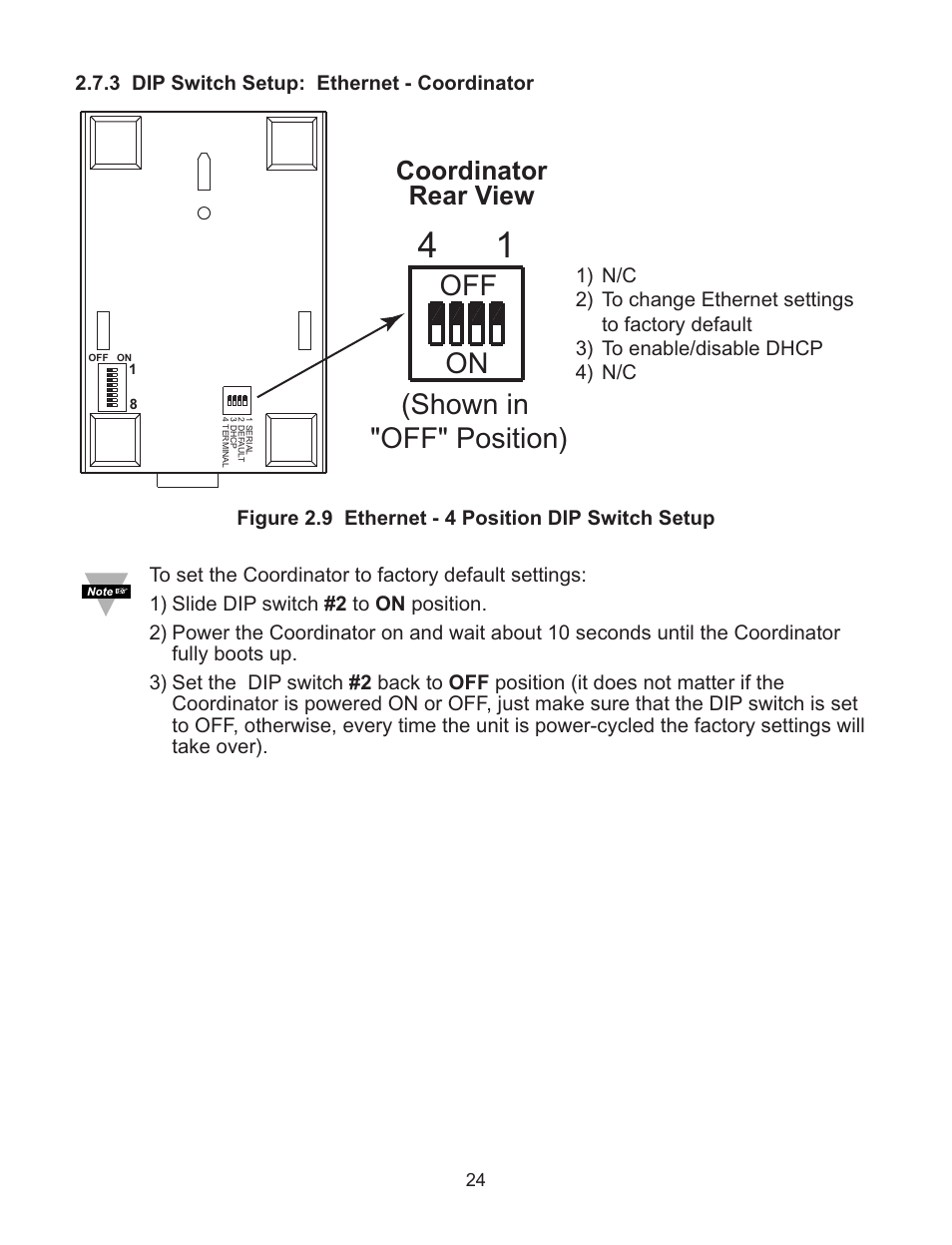 Off on, Shown in "off" position), Coordinator rear view | Omega Vehicle Security Wireless Sensor System zSeries User Manual | Page 30 / 92