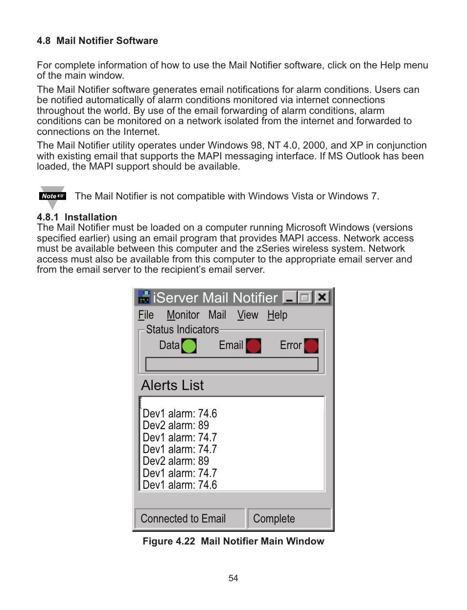 Iserver mail notifier, Alerts list | Omega Vehicle Security Wireless Sensor System zSeries User Manual | Page 60 / 92