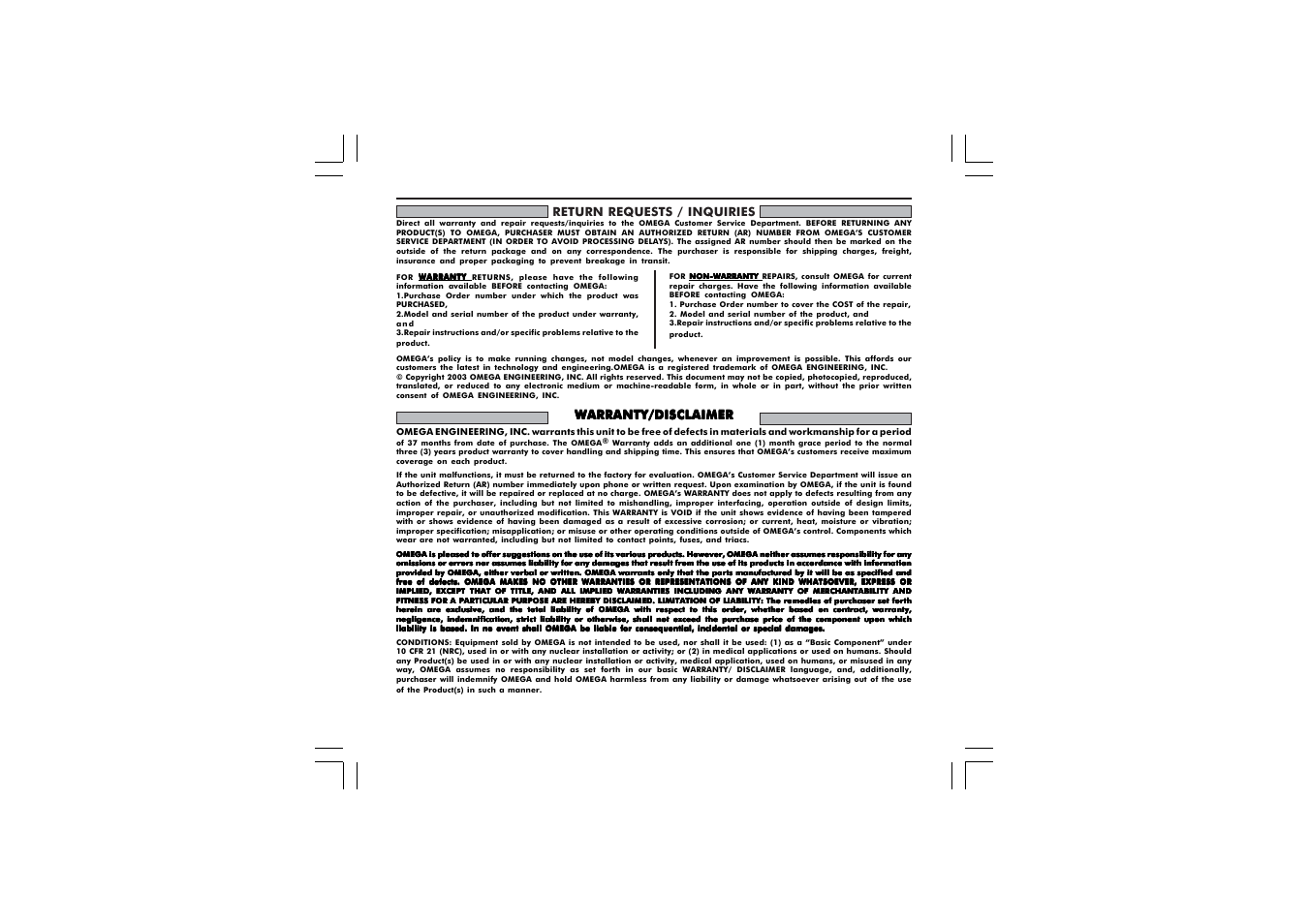 Return requests / inquiries, Warranty/disclaimer | Omega Vehicle Security CN3271 Series User Manual | Page 32 / 33