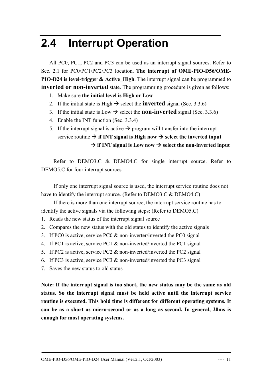 4 interrupt operation, Nterrupt, Peration | Omega Vehicle Security OME-PIO-D56 User Manual | Page 13 / 53