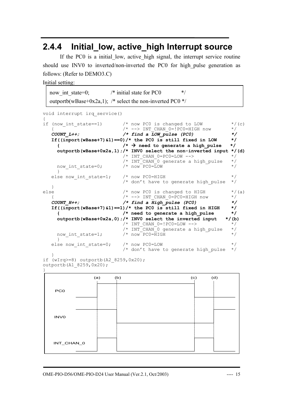 4 initial_low, active_high interrupt source | Omega Vehicle Security OME-PIO-D56 User Manual | Page 17 / 53
