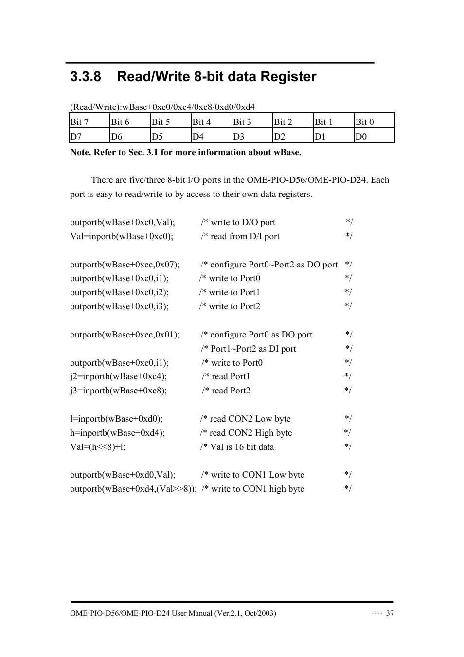 8 read/write 8-bit data register | Omega Vehicle Security OME-PIO-D56 User Manual | Page 39 / 53
