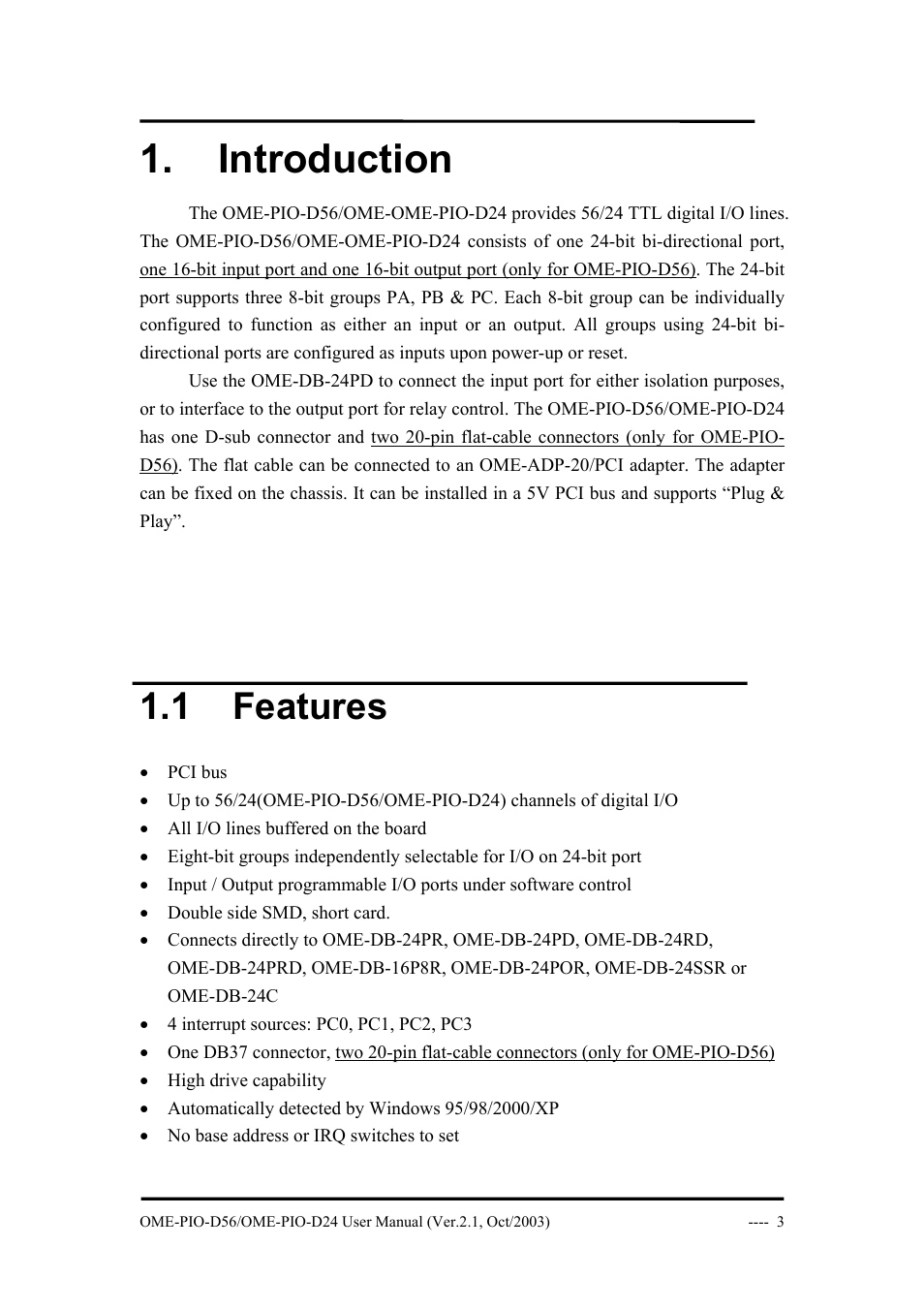 Introduction, 1 features, Eatures | Omega Vehicle Security OME-PIO-D56 User Manual | Page 5 / 53