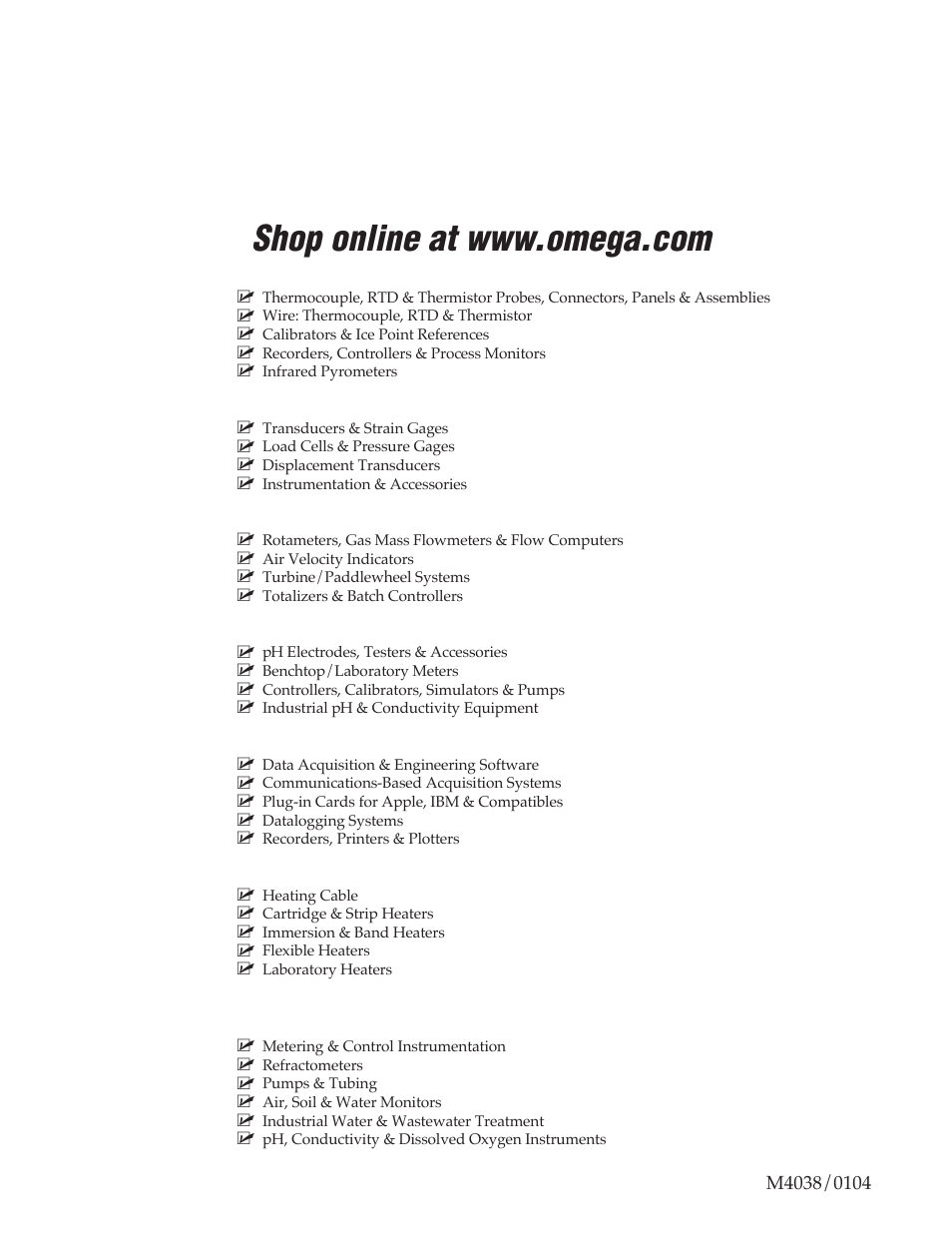 Temperature, Pressure, strain and force, Flow/level | Ph/conductivity, Data acquisition, Heaters, Environmental monitoring and control | Omega Vehicle Security OME-PIO-D56 User Manual | Page 53 / 53