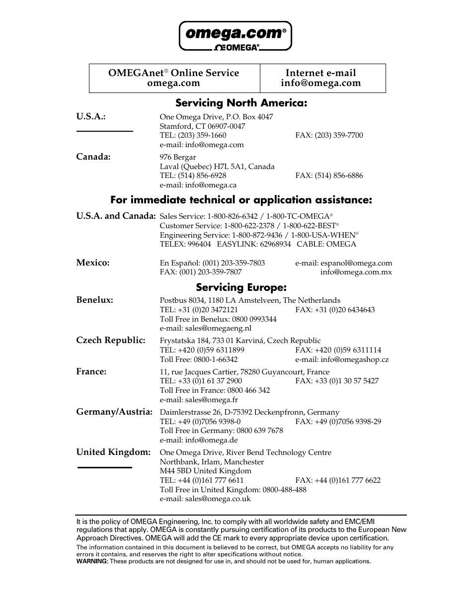 Servicing north america, For immediate technical or application assistance, Servicing europe | Omeganet | Omega Vehicle Security LVR300 User Manual | Page 2 / 8