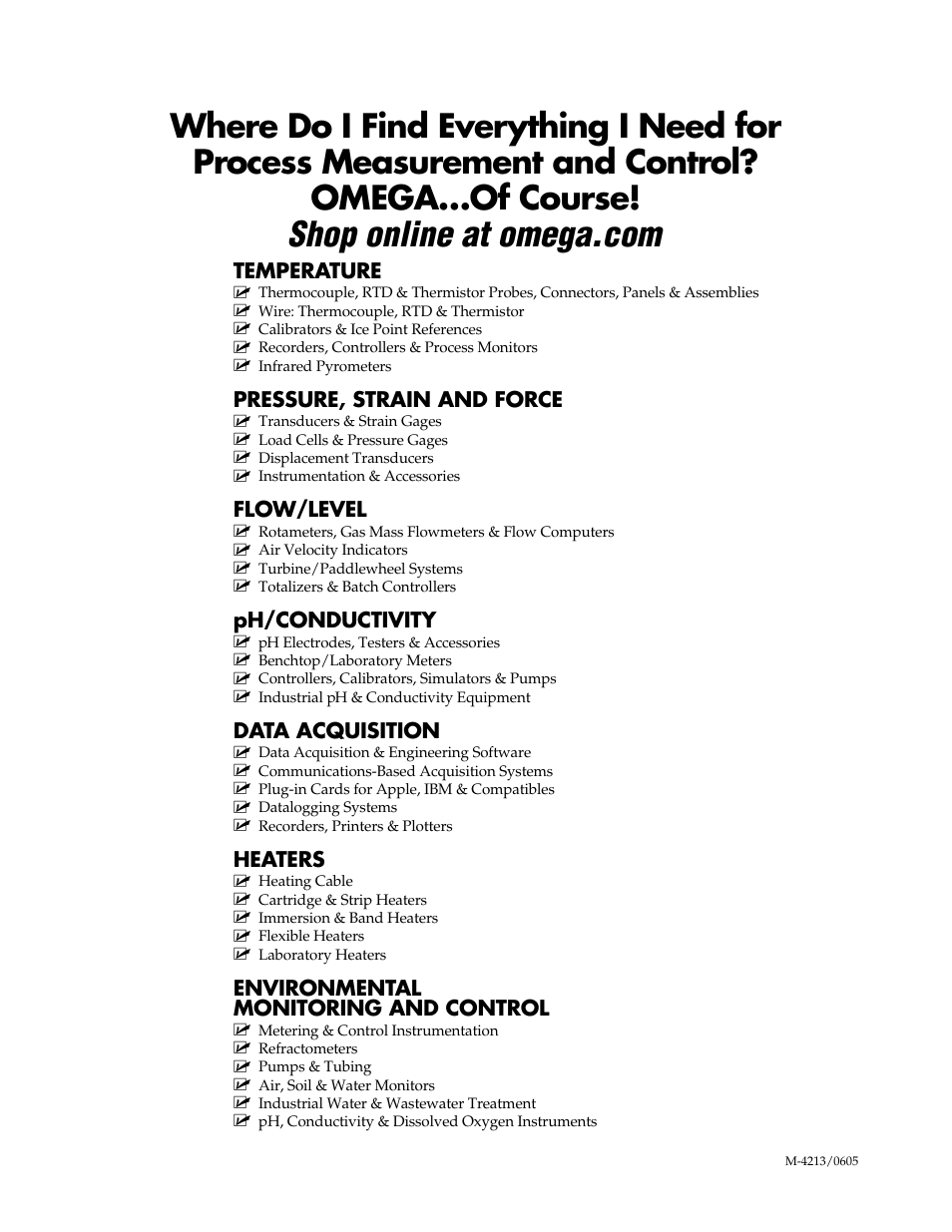 Temperature, Pressure, strain and force, Flow/level | Ph/conductivity, Data acquisition, Heaters, Environmental monitoring and control | Omega Vehicle Security LVR300 User Manual | Page 8 / 8