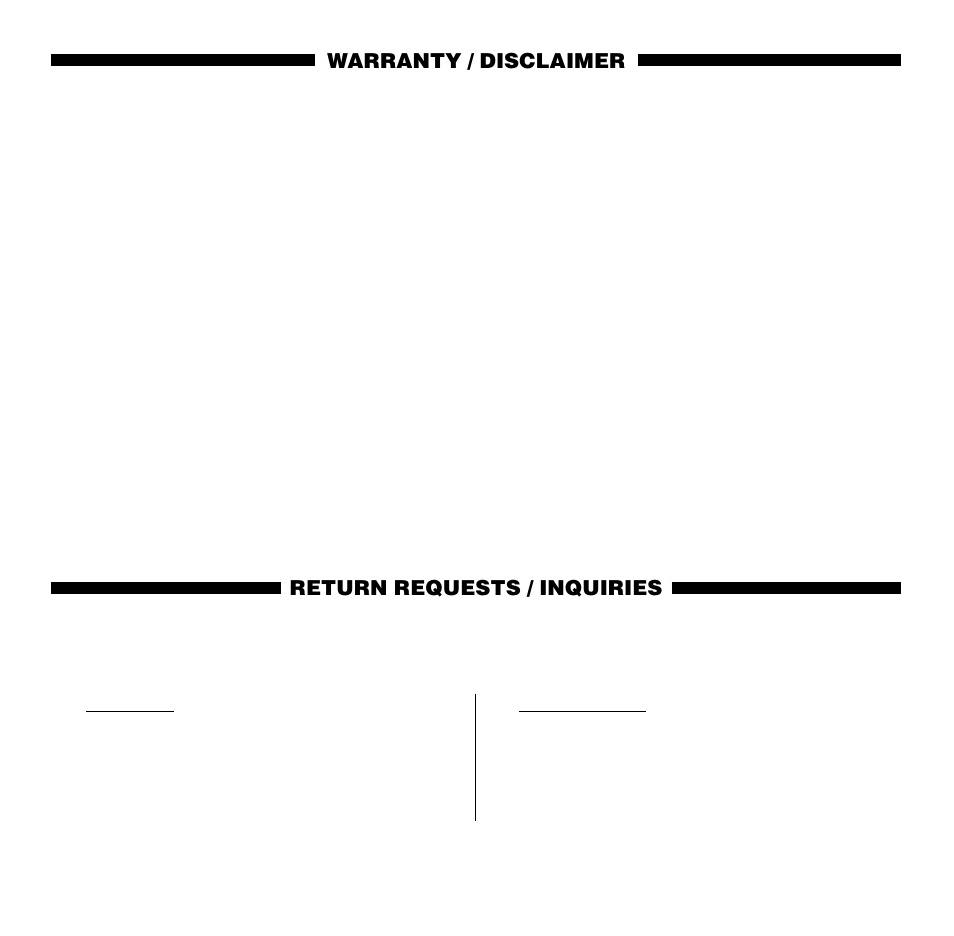 Warranty / disclaimer, Return requests / inquiries | Omega Vehicle Security HH508 User Manual | Page 19 / 20