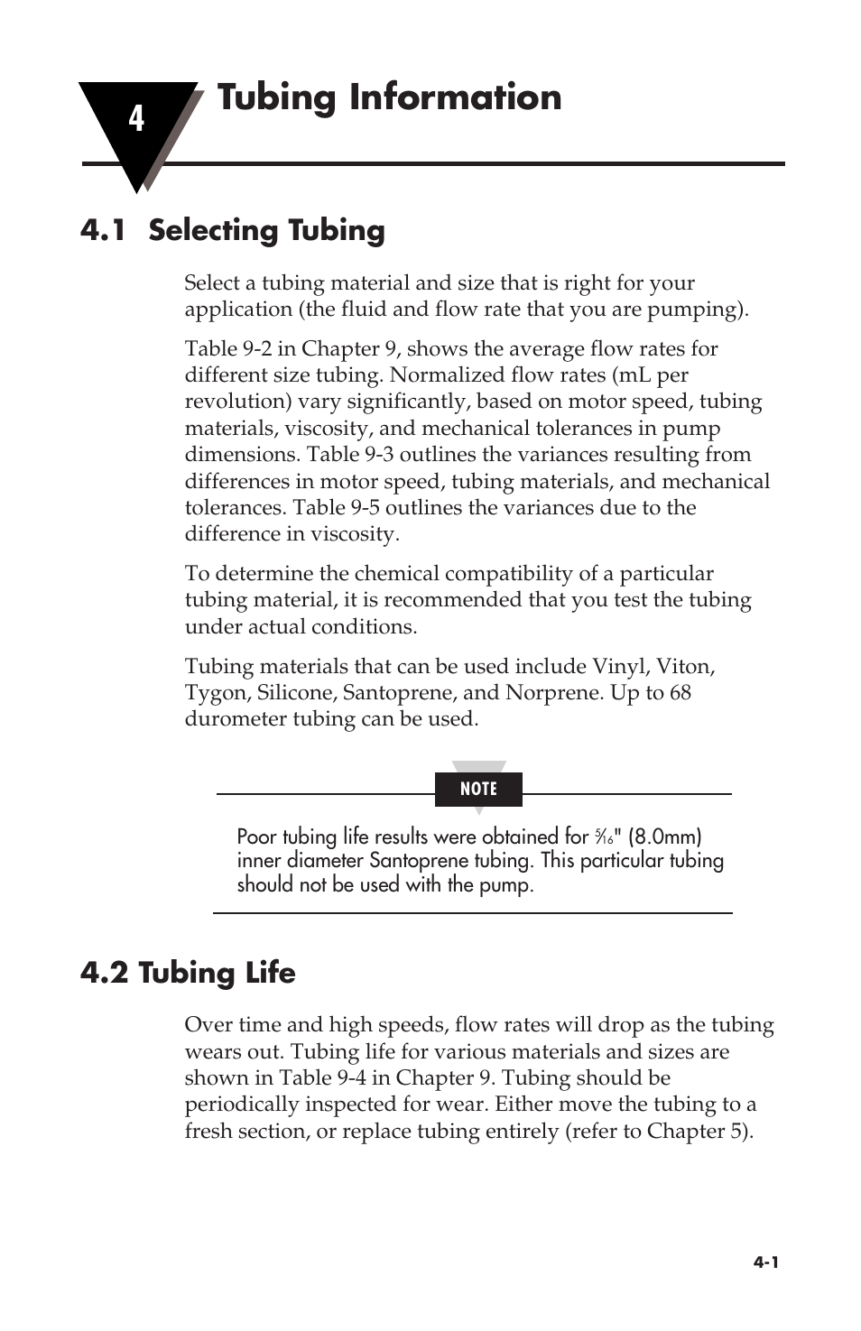 4tubing information, 1 selecting tubing, 2 tubing life | Omega Vehicle Security OMEGAFLEX FPU500 User Manual | Page 22 / 52