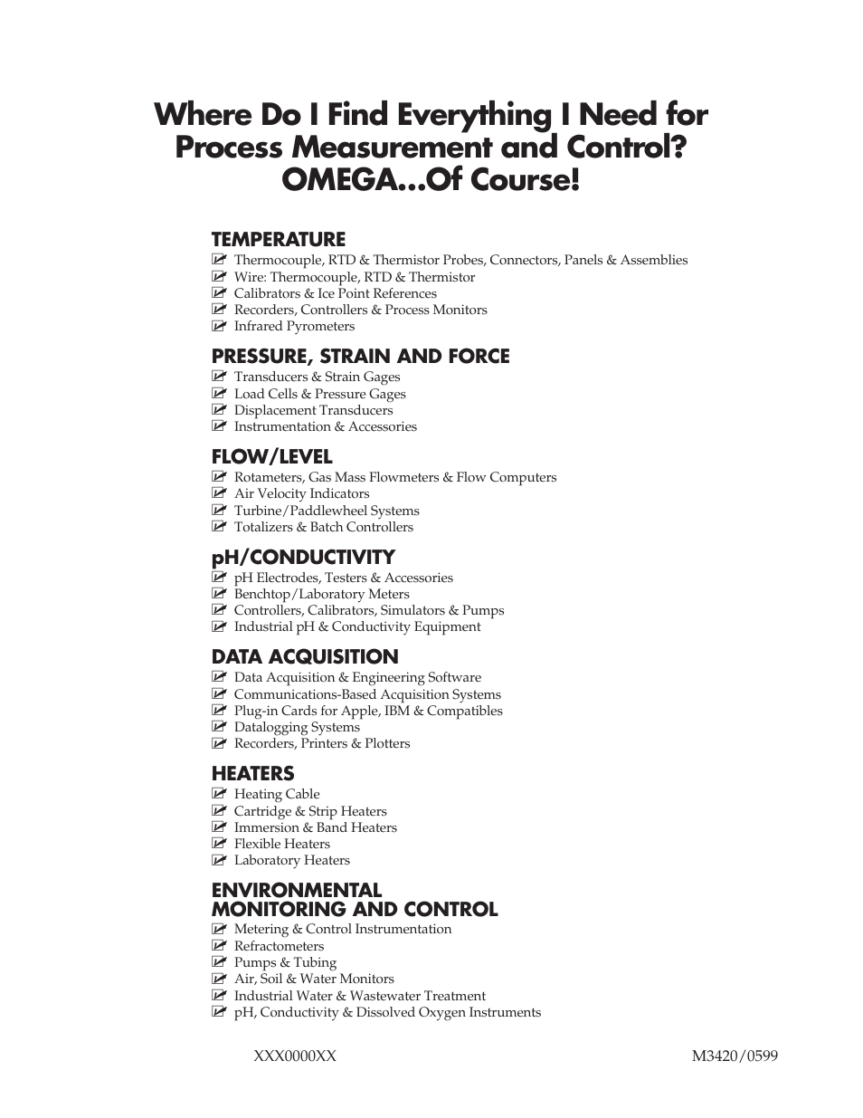 Temperature, Pressure, strain and force, Flow/level | Ph/conductivity, Data acquisition, Heaters, Environmental monitoring and control | Omega Vehicle Security PSW490B User Manual | Page 8 / 8