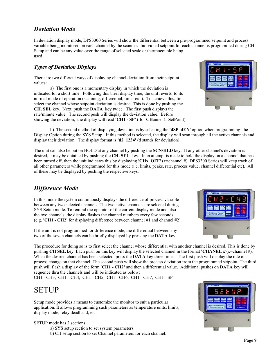 Setup, Deviation, Mode | Difference mode | Omega Vehicle Security wall mount Multi-Channel DPS3300 User Manual | Page 10 / 31
