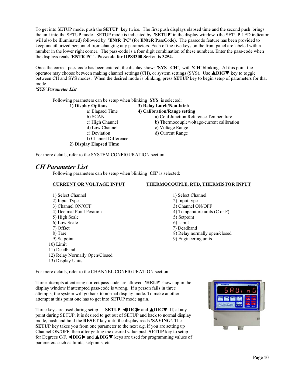 Ch parameter list | Omega Vehicle Security wall mount Multi-Channel DPS3300 User Manual | Page 11 / 31