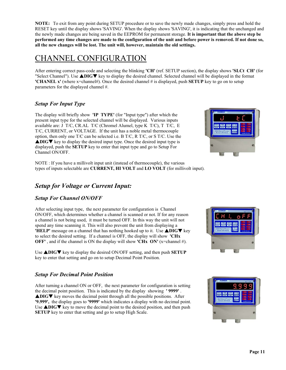 Channel configuration, Setup for voltage or current input | Omega Vehicle Security wall mount Multi-Channel DPS3300 User Manual | Page 12 / 31