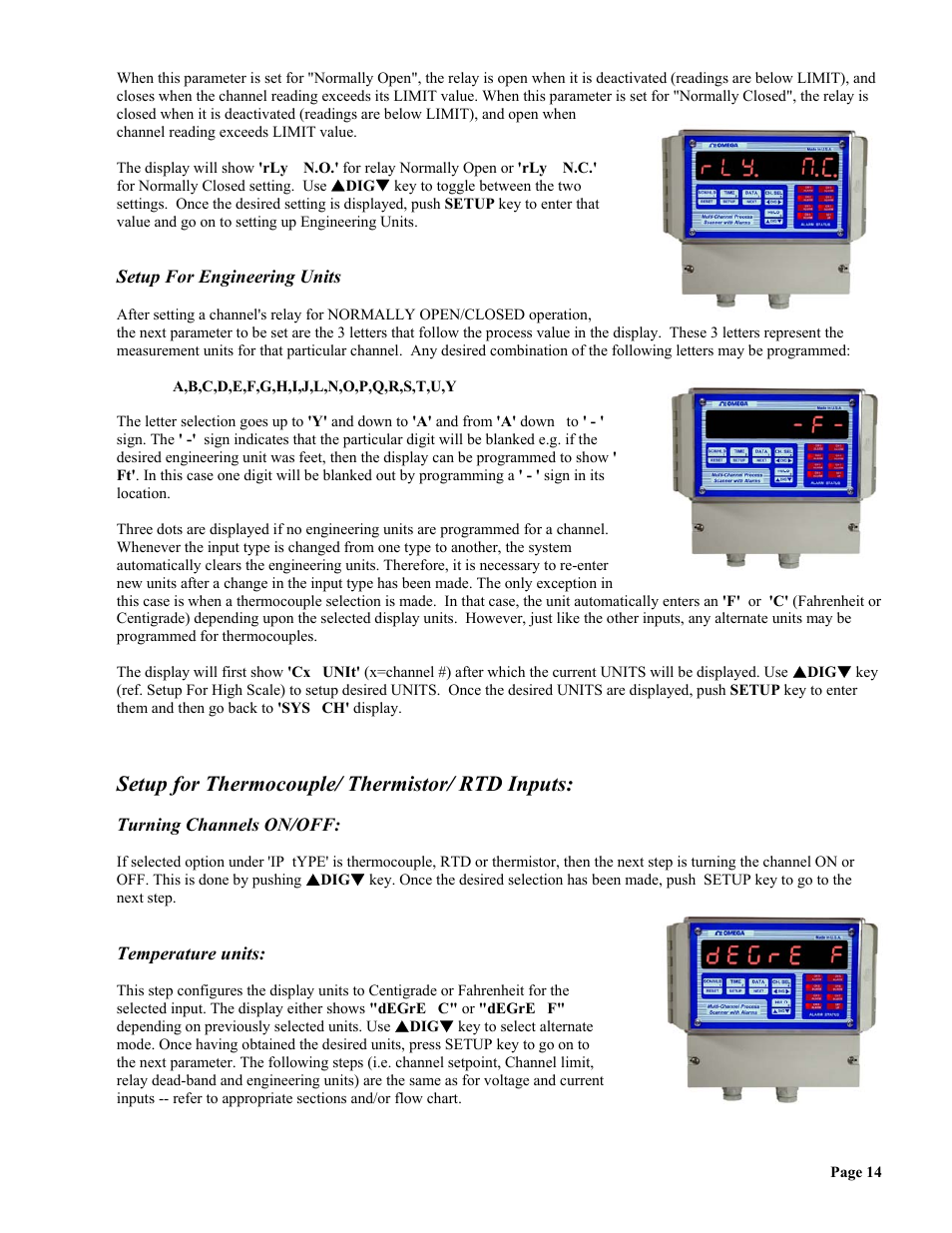 Setup for thermocouple/ thermistor/ rtd inputs | Omega Vehicle Security wall mount Multi-Channel DPS3300 User Manual | Page 15 / 31