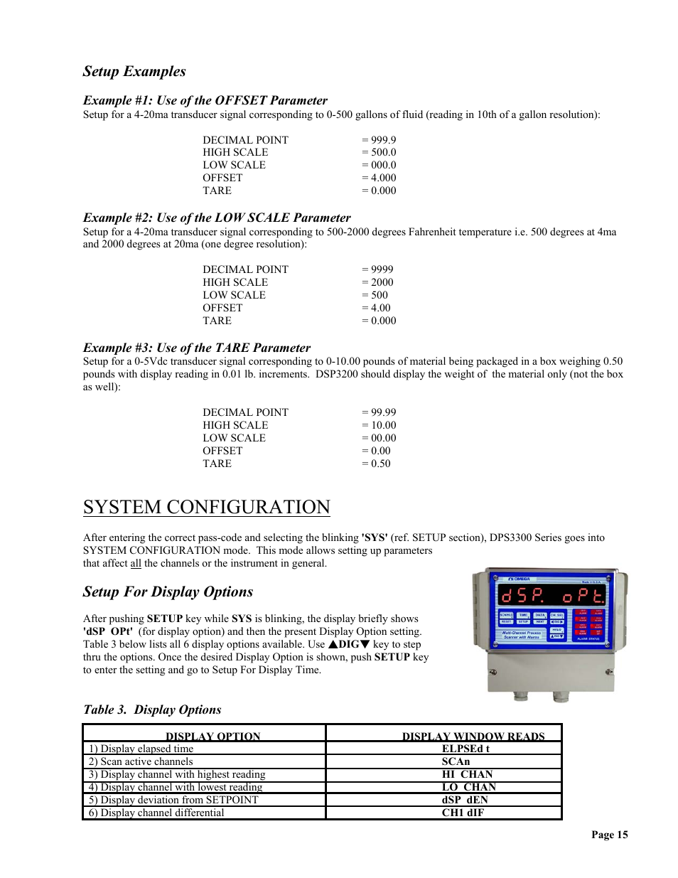 System configuration, Setup examples, Setup for display options | Omega Vehicle Security wall mount Multi-Channel DPS3300 User Manual | Page 16 / 31