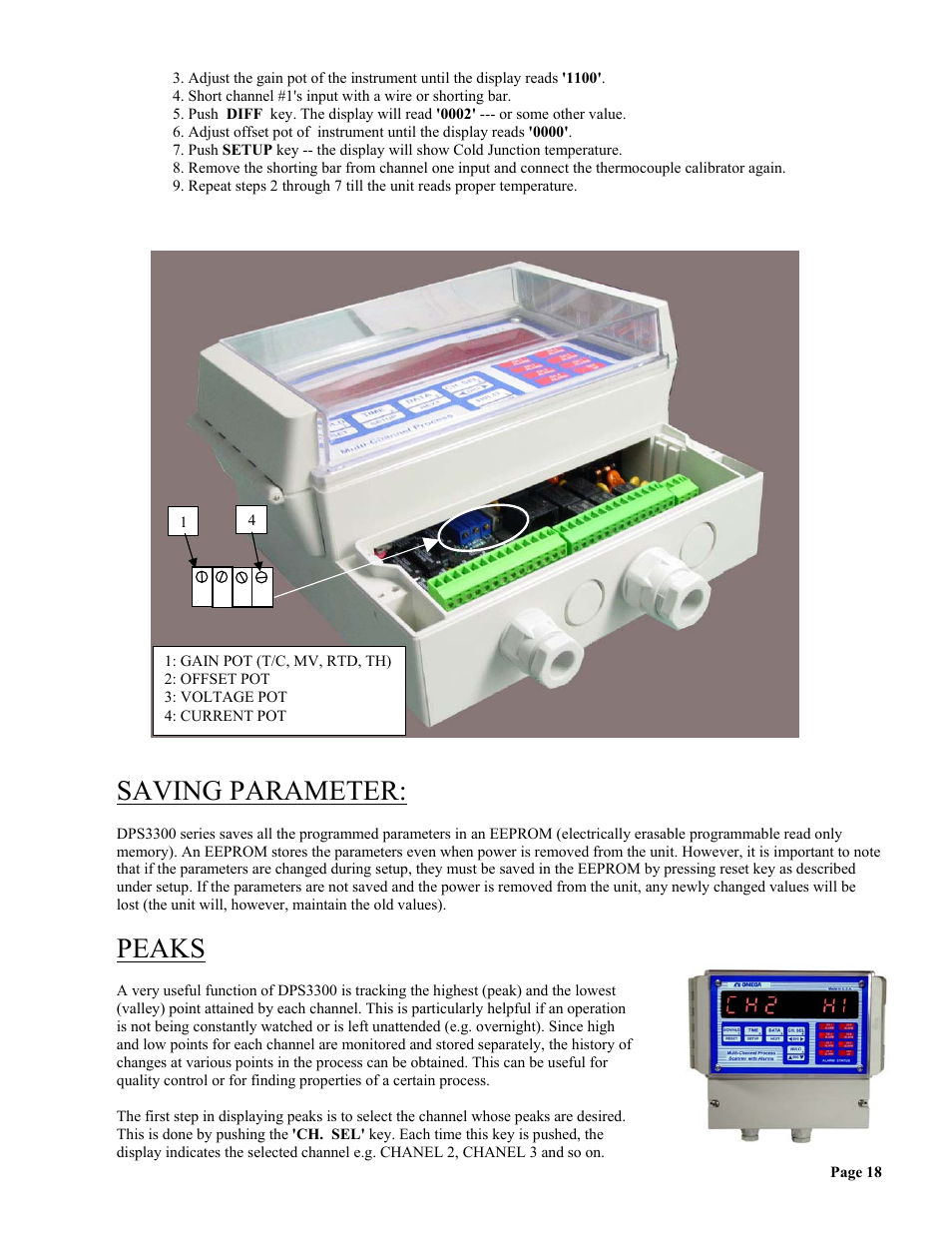 Saving parameter, Peaks | Omega Vehicle Security wall mount Multi-Channel DPS3300 User Manual | Page 19 / 31