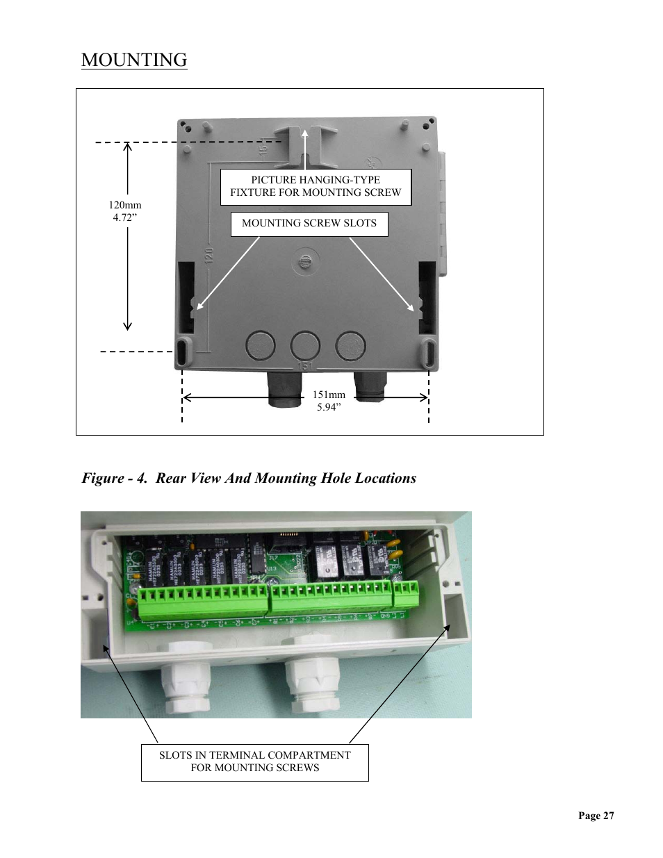 Mounting, Figure - 4. rear view and mounting hole locations | Omega Vehicle Security wall mount Multi-Channel DPS3300 User Manual | Page 28 / 31