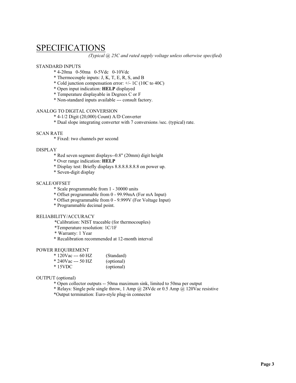 Specifications | Omega Vehicle Security wall mount Multi-Channel DPS3300 User Manual | Page 4 / 31