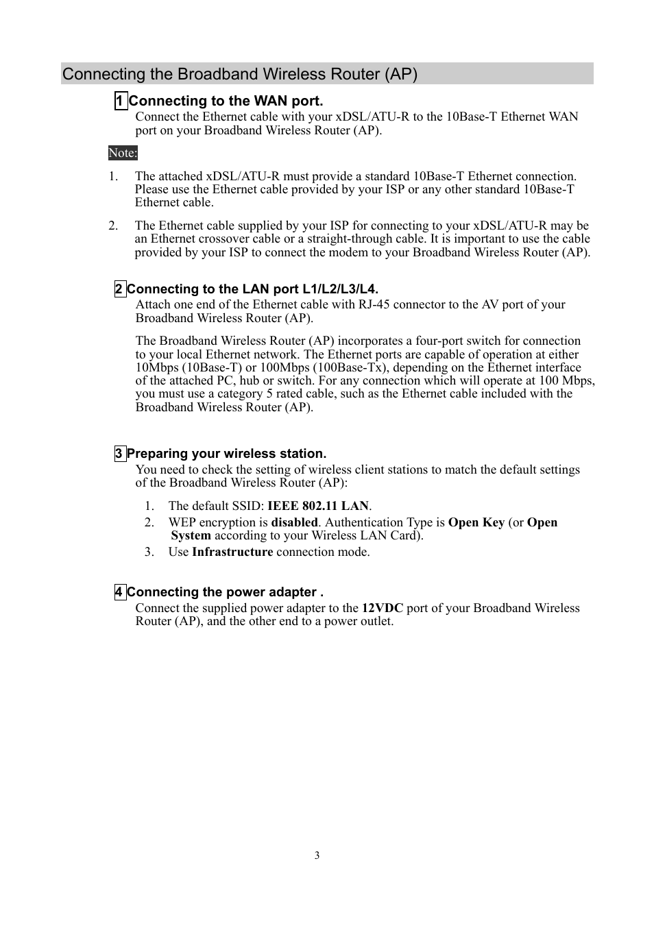 Connecting the broadband wireless router (ap) | Olicom Broadband Wireless Router None User Manual | Page 3 / 5