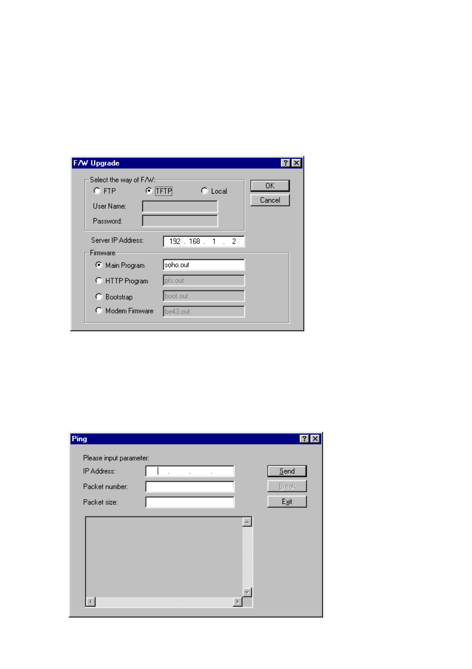 F/w upgrade, Ping | Olicom A400A User Manual | Page 51 / 54