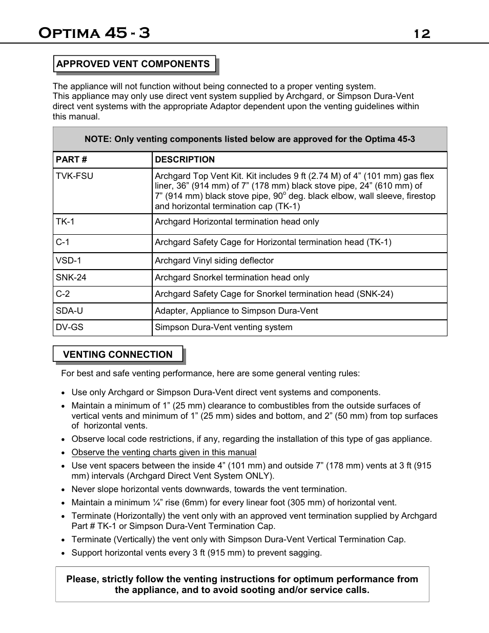 Optima 45 - 3 | Optima Company Optima 45 - 3 User Manual | Page 12 / 49