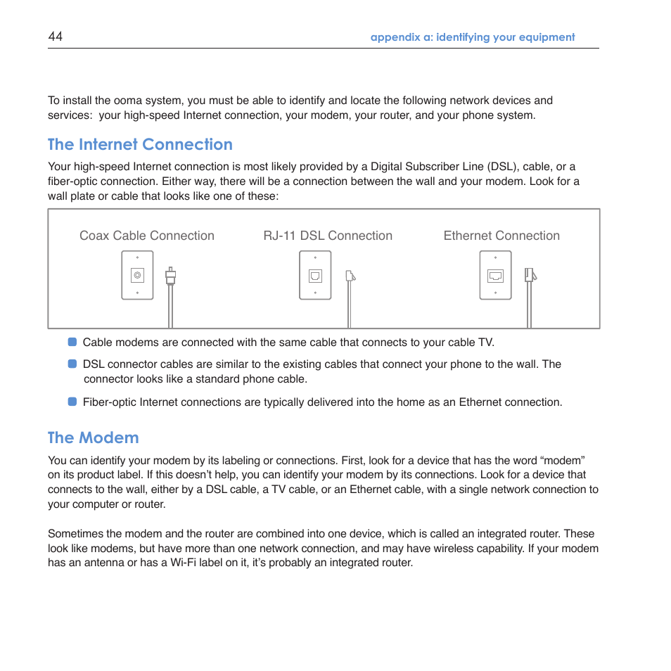 The internet connection, The modem | ooma Scout User Manual | Page 48 / 61