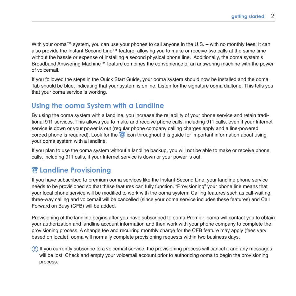 Using the ooma system with a landline, Landline provisioning | ooma Scout User Manual | Page 6 / 61