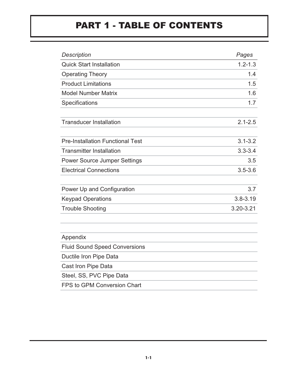 Part 1 - table of contents | Omega FD6003 User Manual | Page 3 / 47