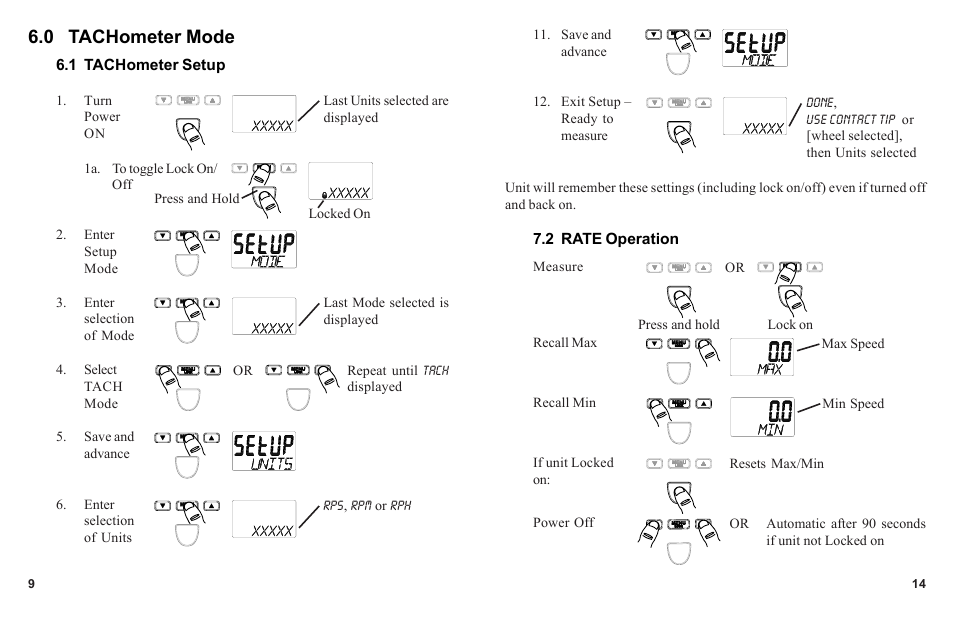 0 tachometer mode | Omega HHT13 User Manual | Page 12 / 14
