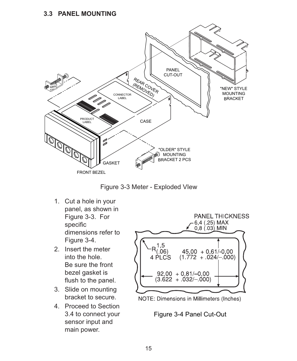 Figure 3-4 panel cut-out | Omega DP26-TC User Manual | Page 23 / 62