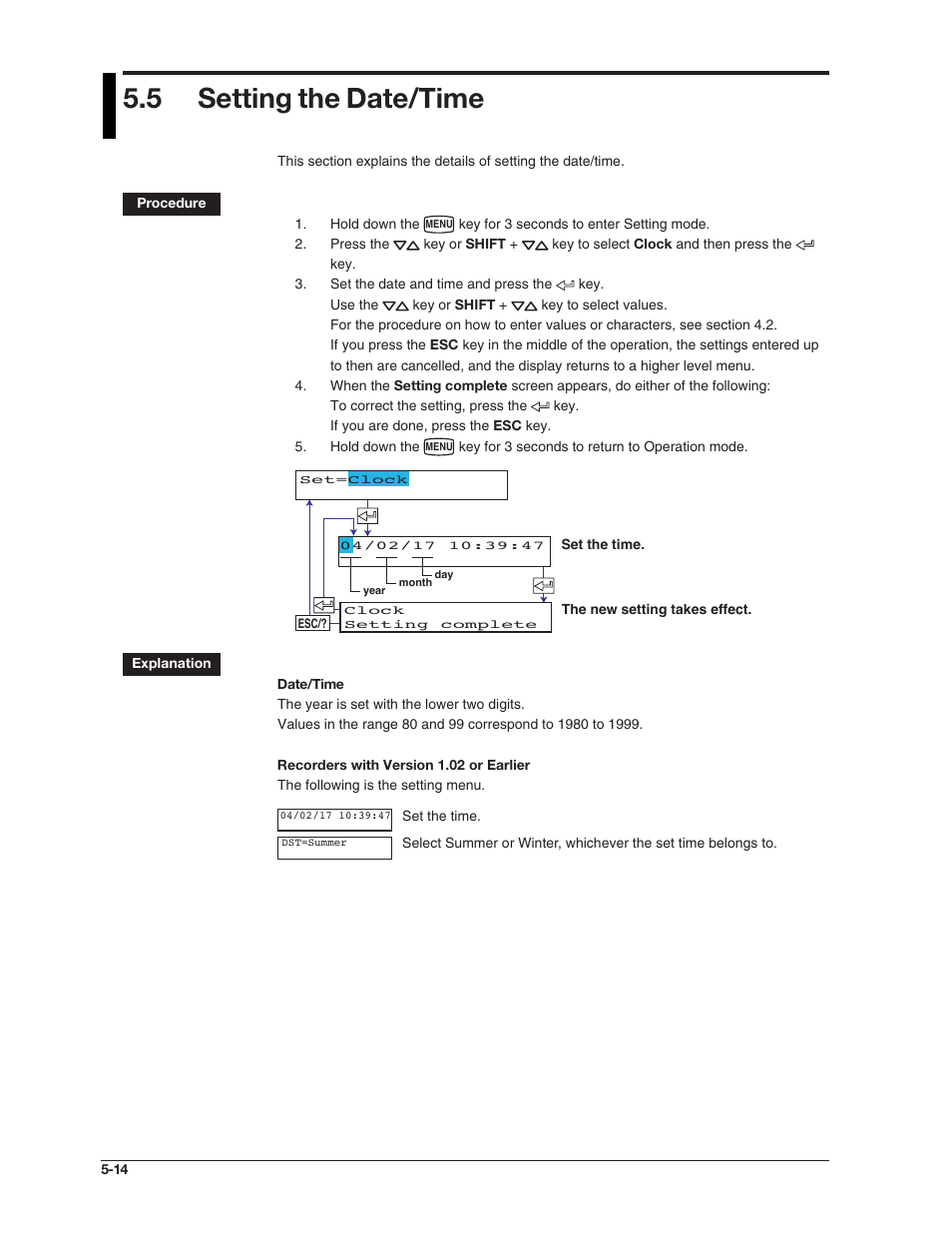 5 setting the date/time | Omega RD100B User Manual | Page 108 / 234