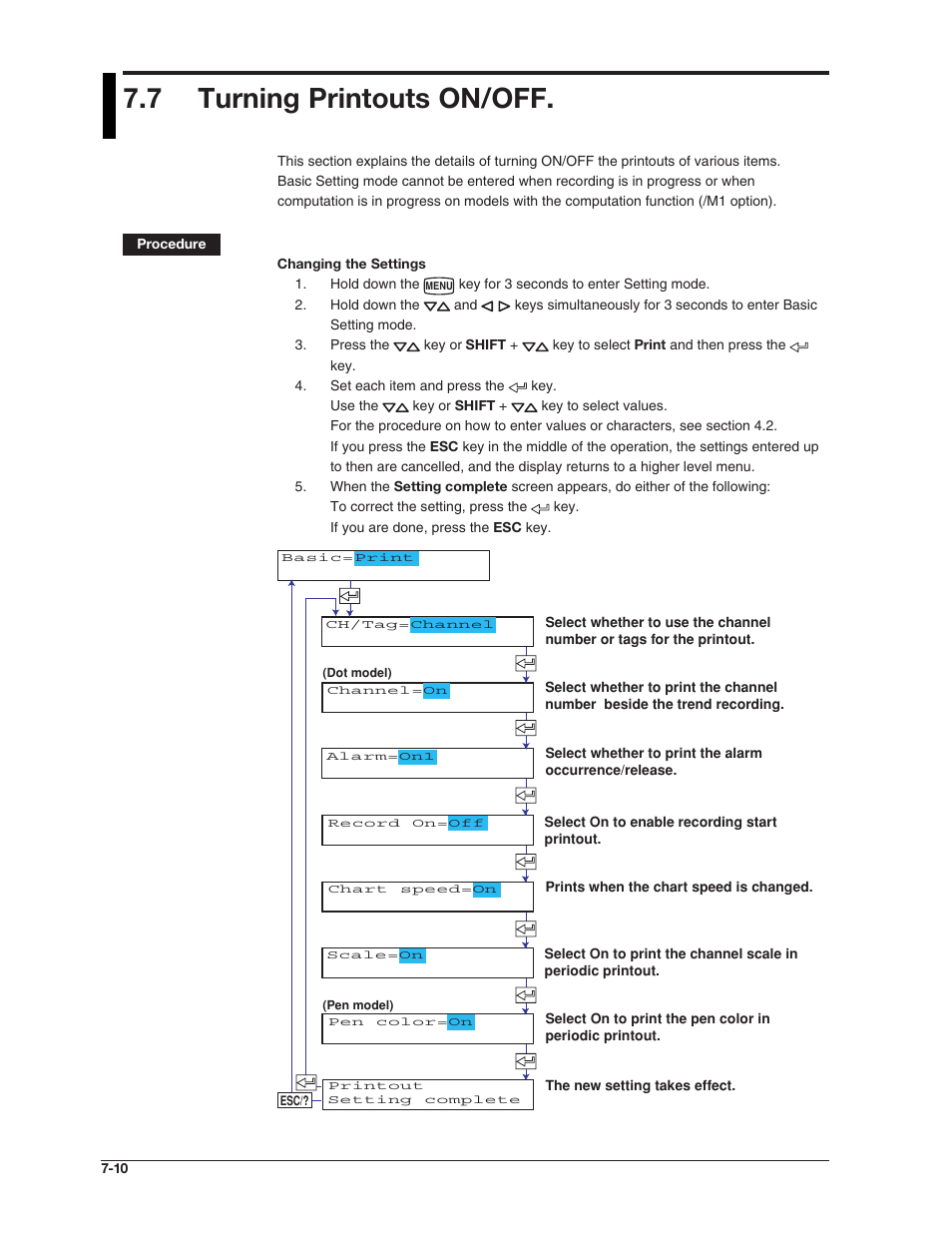 7 turning printouts on/off | Omega RD100B User Manual | Page 133 / 234